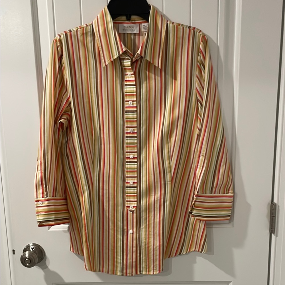 Dana Buchman Orange and Yellow Button Down Shirt